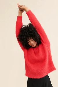 Flat White Fluffy Crew Neck Sweater