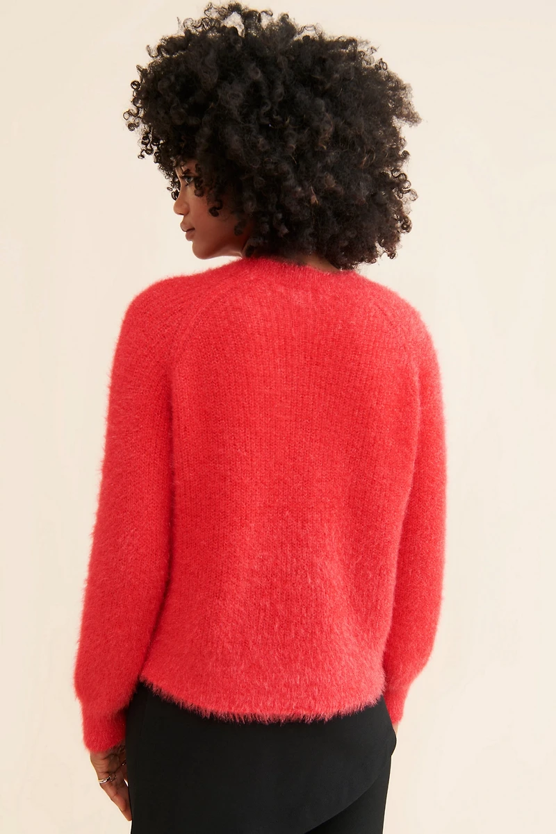 Flat White Fluffy Crew Neck Sweater