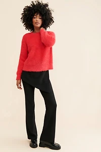 Flat White Fluffy Crew Neck Sweater