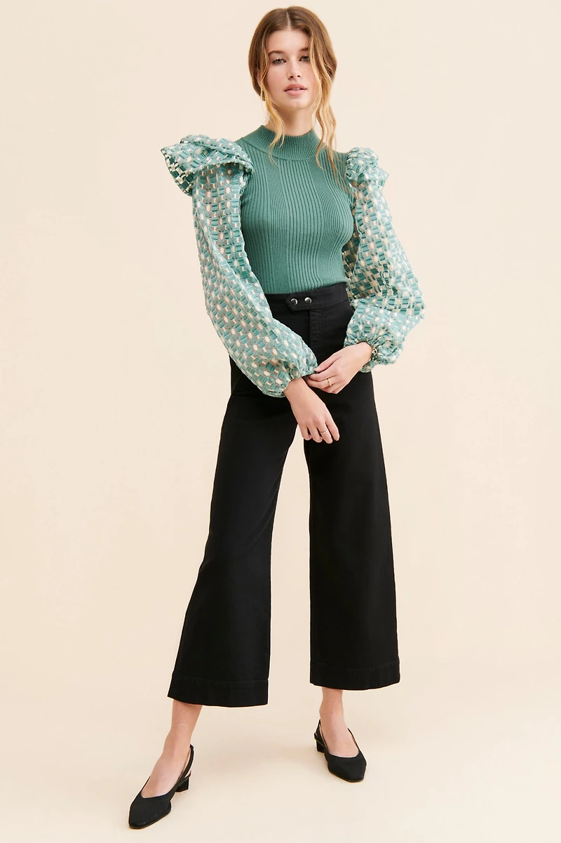 Flat White Mixed Media Pullover