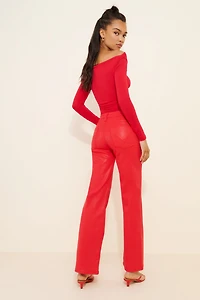 Hudson Rosie Coated High-Rise Wide-Leg Jeans