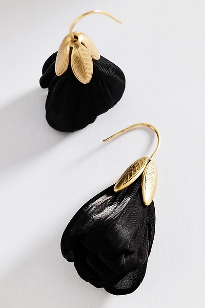 Fabric Flower Drop Earrings