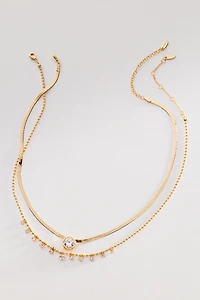 Layered Crystal Herringbone Necklaces, Set of 2