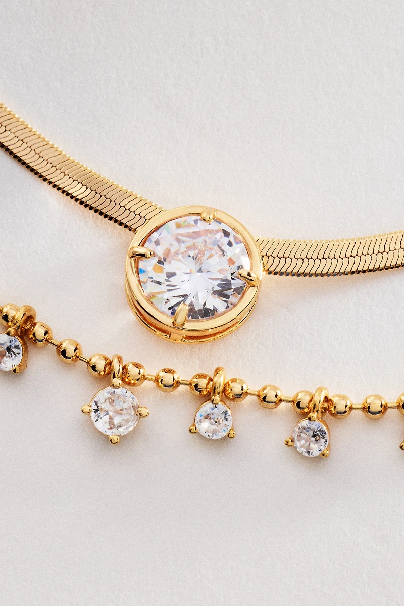 Layered Crystal Herringbone Necklaces, Set of 2