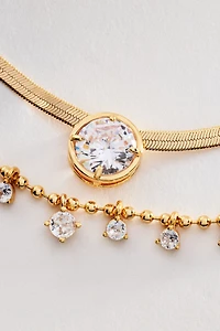 Layered Crystal Herringbone Necklaces, Set of 2