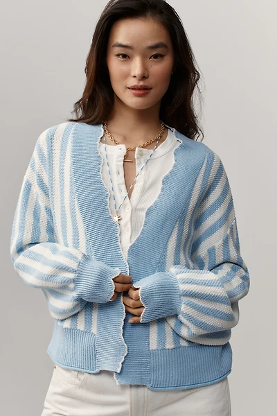 By Anthropologie Waffle-Knit Scalloped Cardigan Sweater