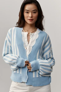 By Anthropologie Waffle-Knit Scalloped Cardigan Sweater