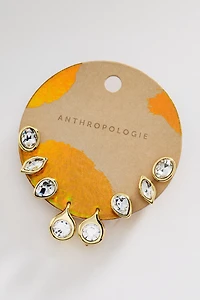 Crystal Bezel Earrings, Set of 4