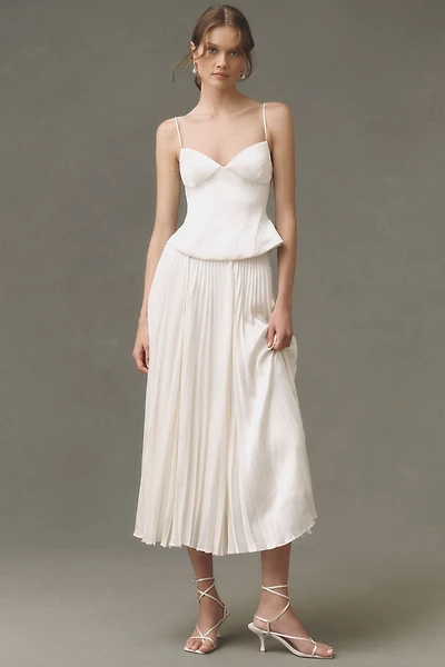 BHLDN Satin Corset and Pleated Midi Skirt Set