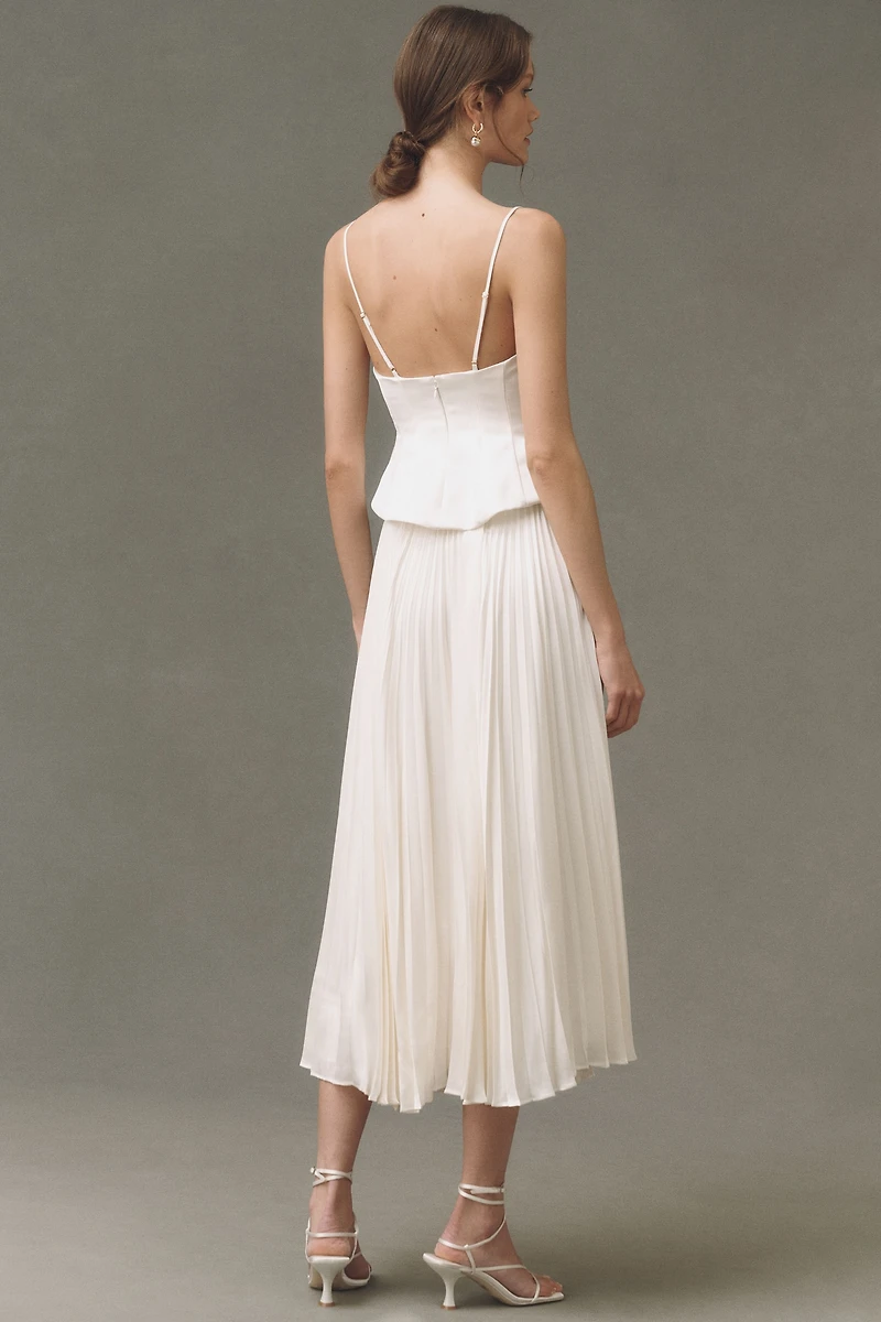 BHLDN Satin Corset and Pleated Midi Skirt Set
