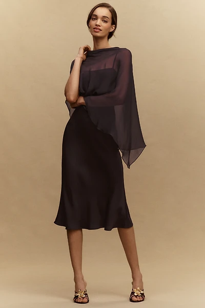 BHLDN Romy Satin Chiffon Cape Dress