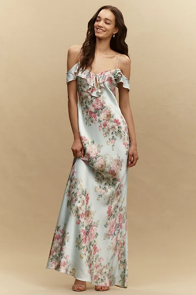 BHLDN Aria Ruffle Maxi Slip Dress