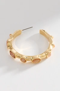 Bezel Stone Hoop Earrings