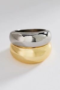 Mixed Metal Ribbed & Stacked Ring