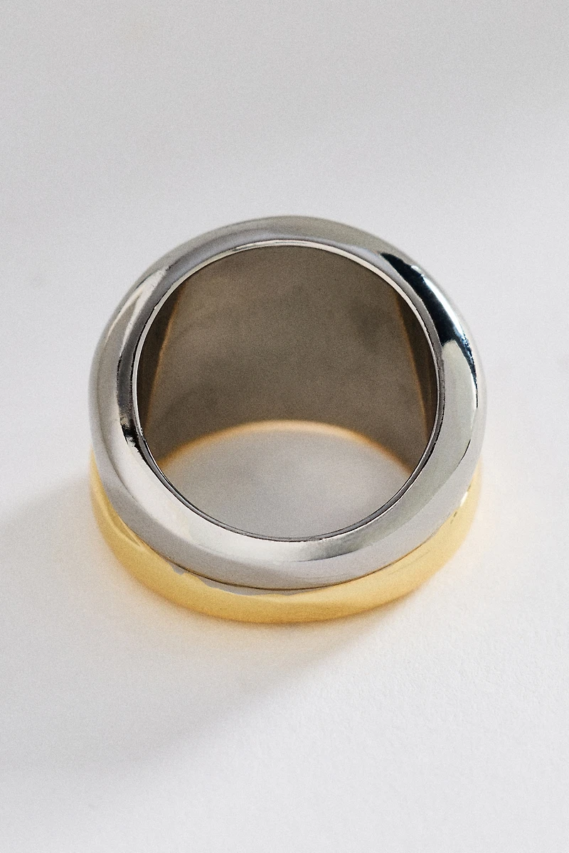 Mixed Metal Ribbed & Stacked Ring