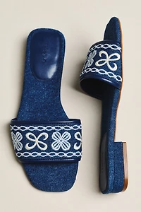 Maeve Embroidered Logo Slide Sandals