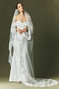 Watters Lace Trim Blusher Veil