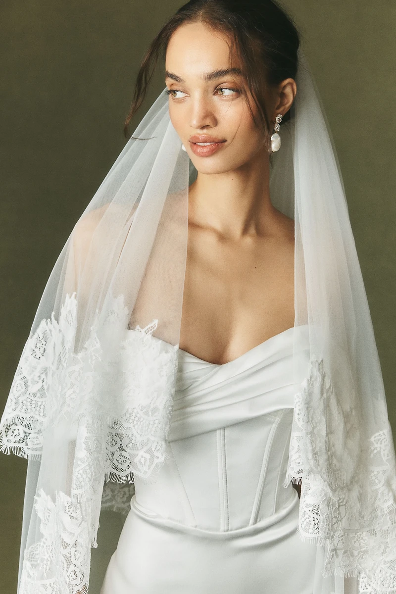 Watters Lace Trim Blusher Veil
