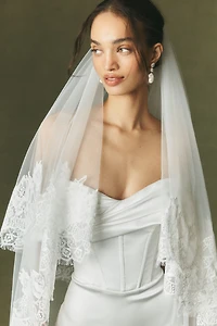 Watters Lace Trim Blusher Veil