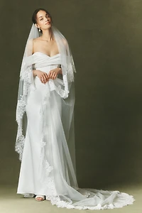 Watters Lace Trim Blusher Veil