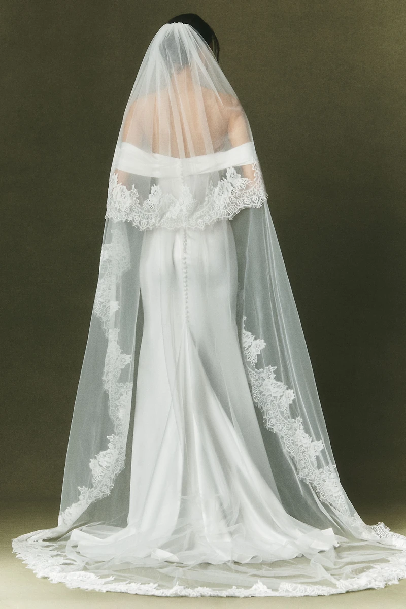 Watters Lace Trim Blusher Veil