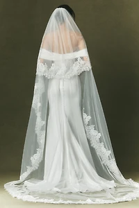 Watters Lace Trim Blusher Veil