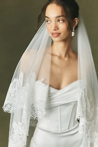 Watters Lace Trim Blusher Veil