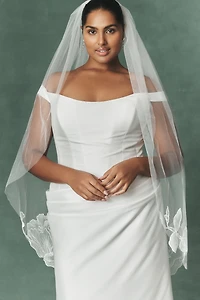 Watters 3D Floral Trim Fingertip Veil