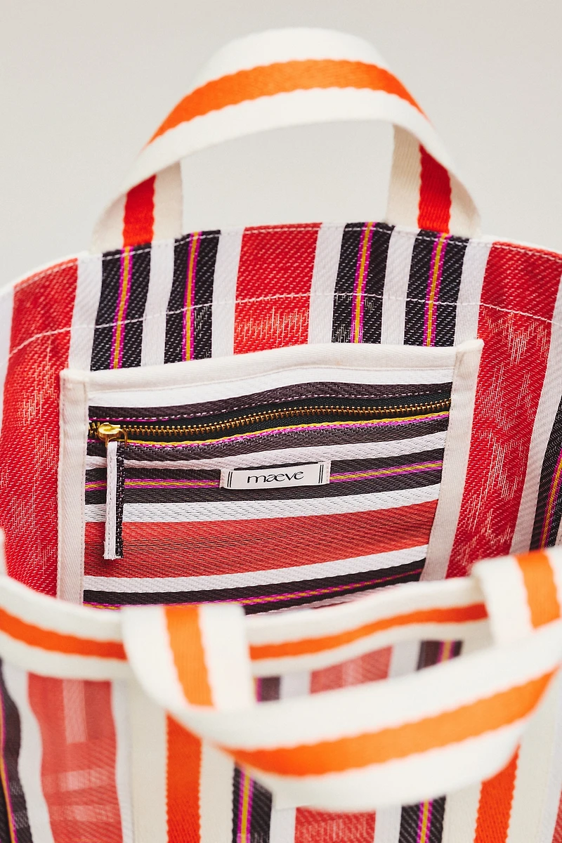 Maeve Striped Mesh Tote Bag