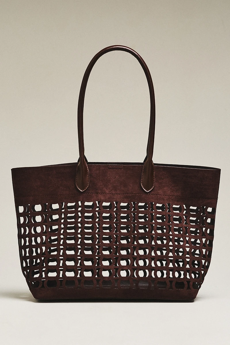 By Anthropologie Perforated Slouchy Faux Suede Tote