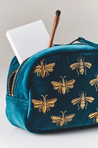 Elizabeth Scarlett Embroidered Honey Bee Velvet Makeup Bag