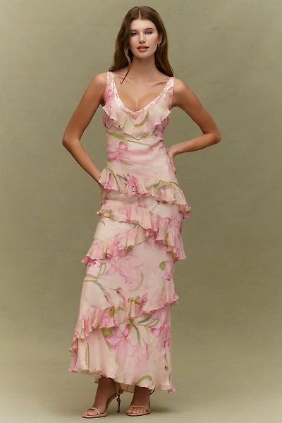 BHLDN Elena Ruffle Chiffon Maxi Dress