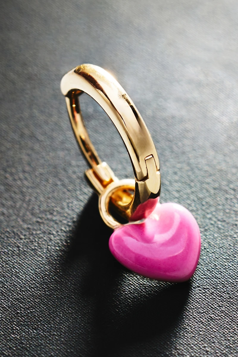 Alison Lou Tiny Enamel Heart Single Huggie Hoop Earring