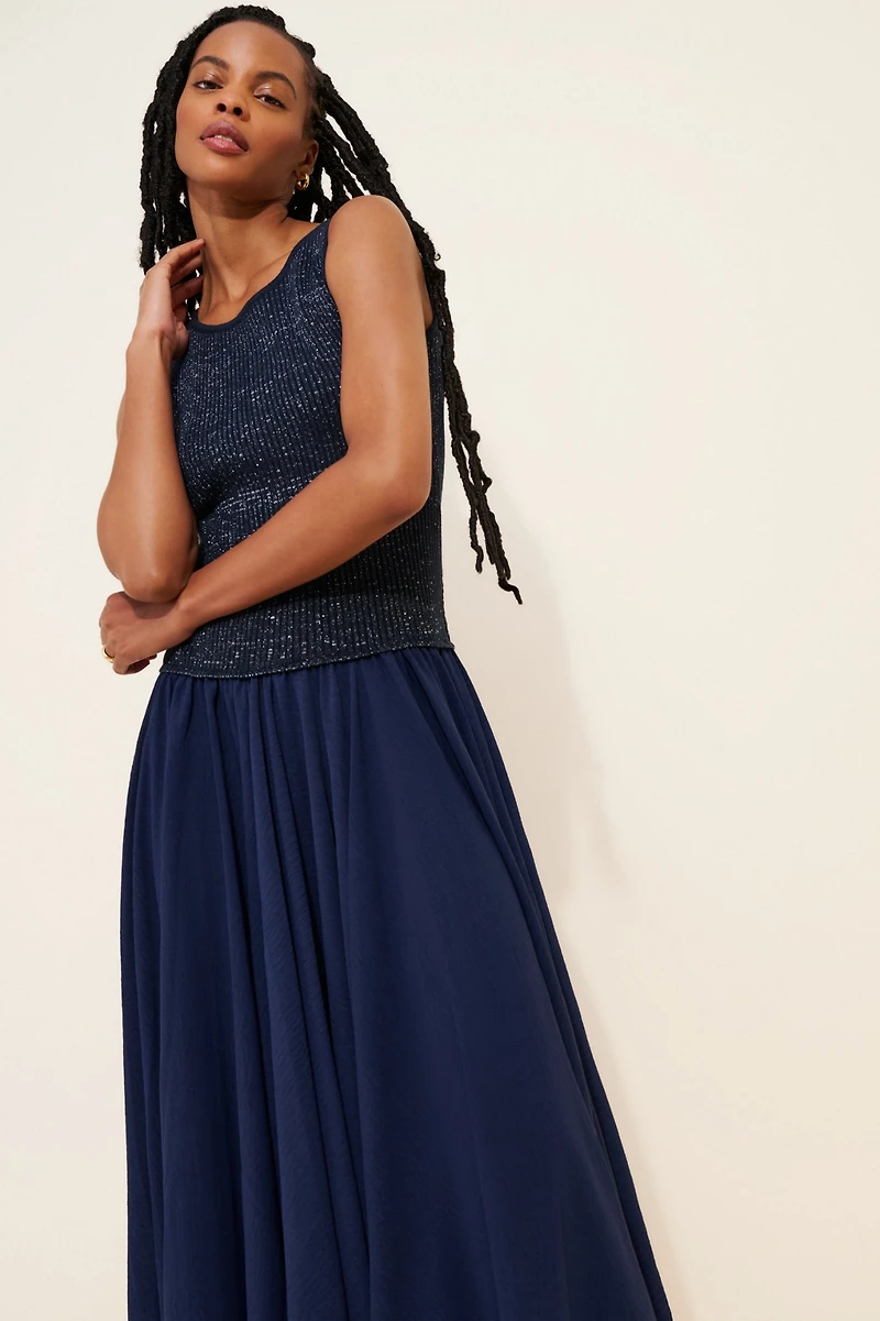 Alexandra Bueno Vestido Mix Media Maxi Dress