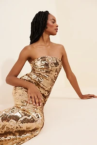 If By Sea Strapless Bow Sequin Maxi Dress