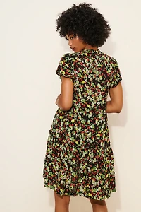 Ruffle-Sleeve V-Neck Mini Dress