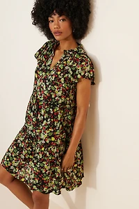 Ruffle-Sleeve V-Neck Mini Dress