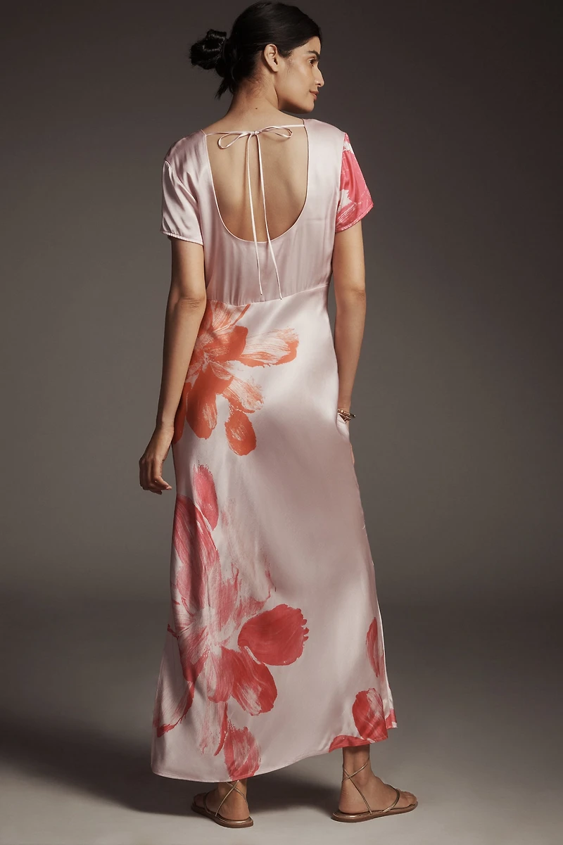 Satin Floral Printed Maxi Dress