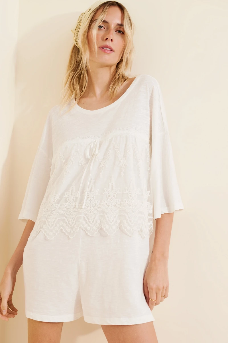 Cotton Lace Twofer Romper