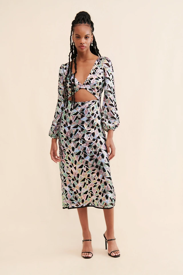 theia leona sequin embellished midi dress Theia Leona Sequin-Embellished Midi-Dress