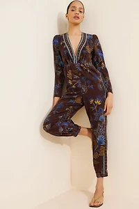 FARM Rio Embroidered Garden V-Neck Jumpsuit