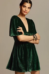 Short-Sleeve Velvet Mini Dress