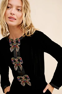 Samant Chauhan Long Sleeve Bow Detail Velvet Jumpsuit