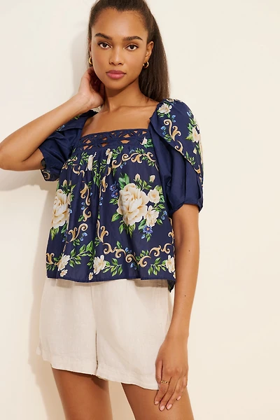 FARM Rio Flower Tapestry Yoke Blouse