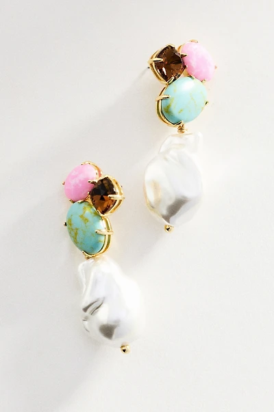 Lele Sadoughi Seafoam Iris Pearl Cluster Earrings