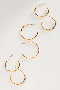By Anthropologie Mixed Metal Hoop Earrings, Set of 3