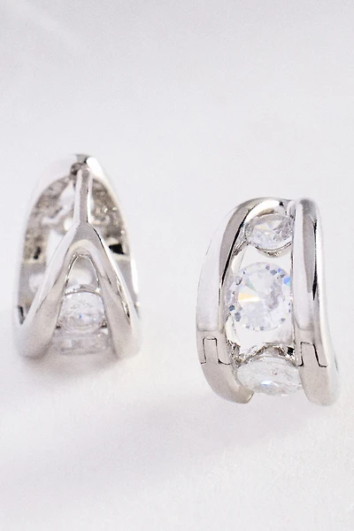 Split Crystal Huggie Hoop Earrings