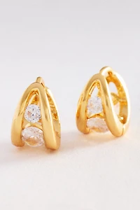 Split Crystal Huggie Hoop Earrings