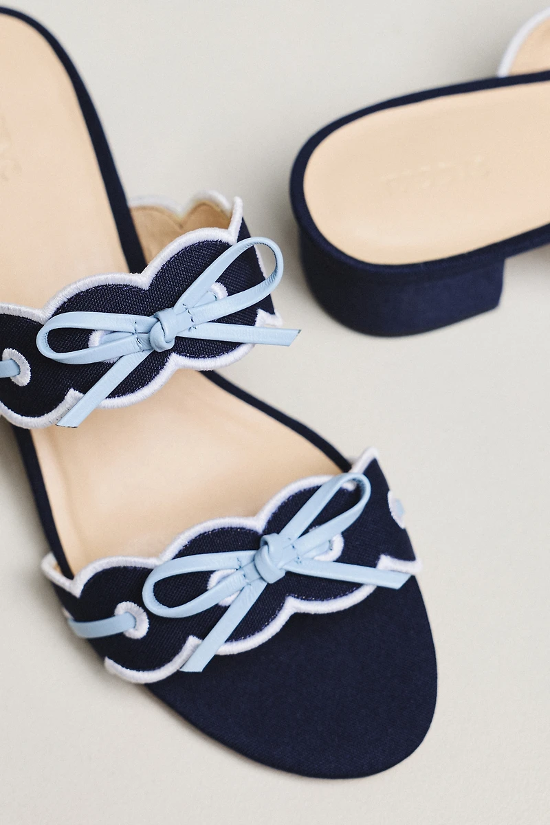 Maeve Bow Scalloped Double-Strap Block Heels