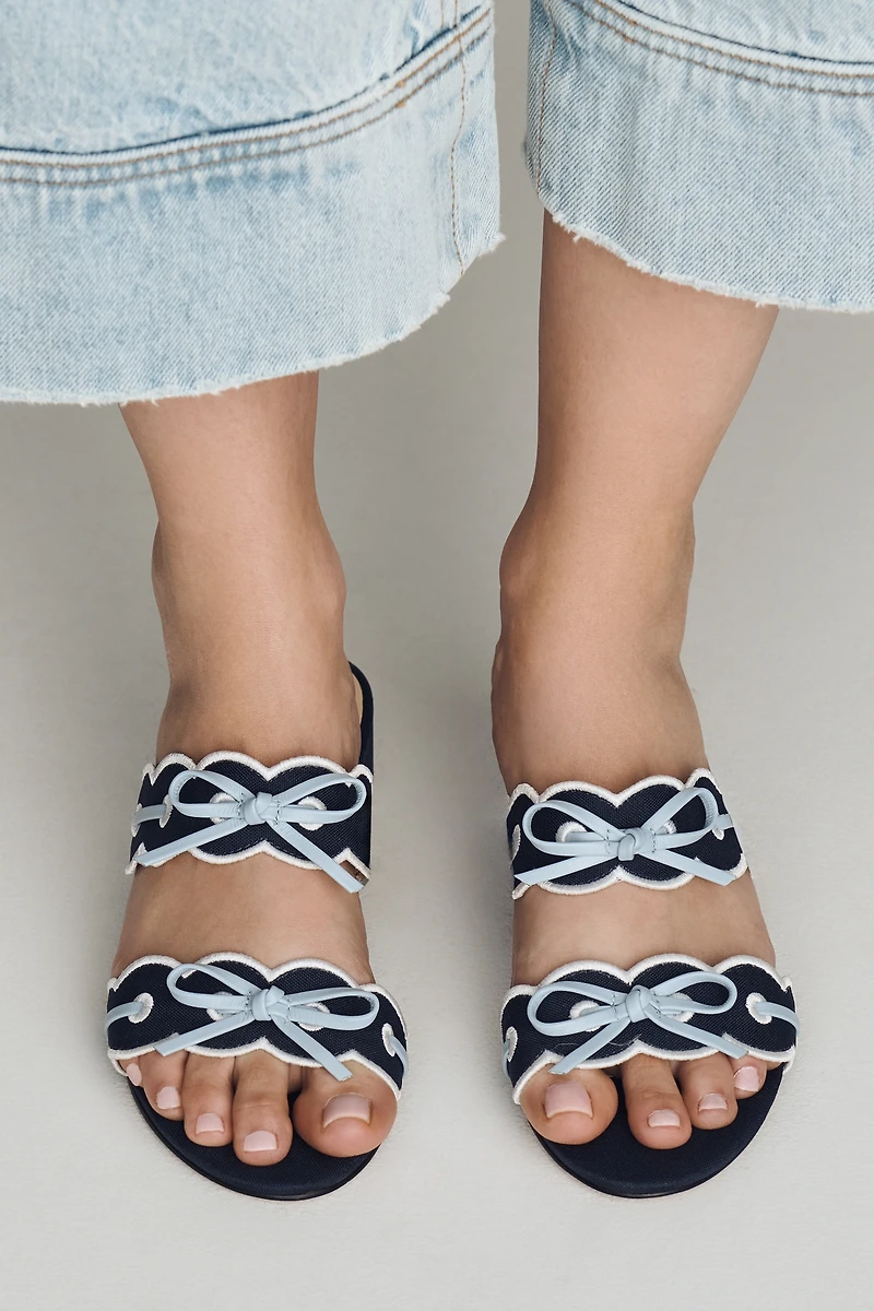 Maeve Bow Scalloped Double-Strap Block Heels